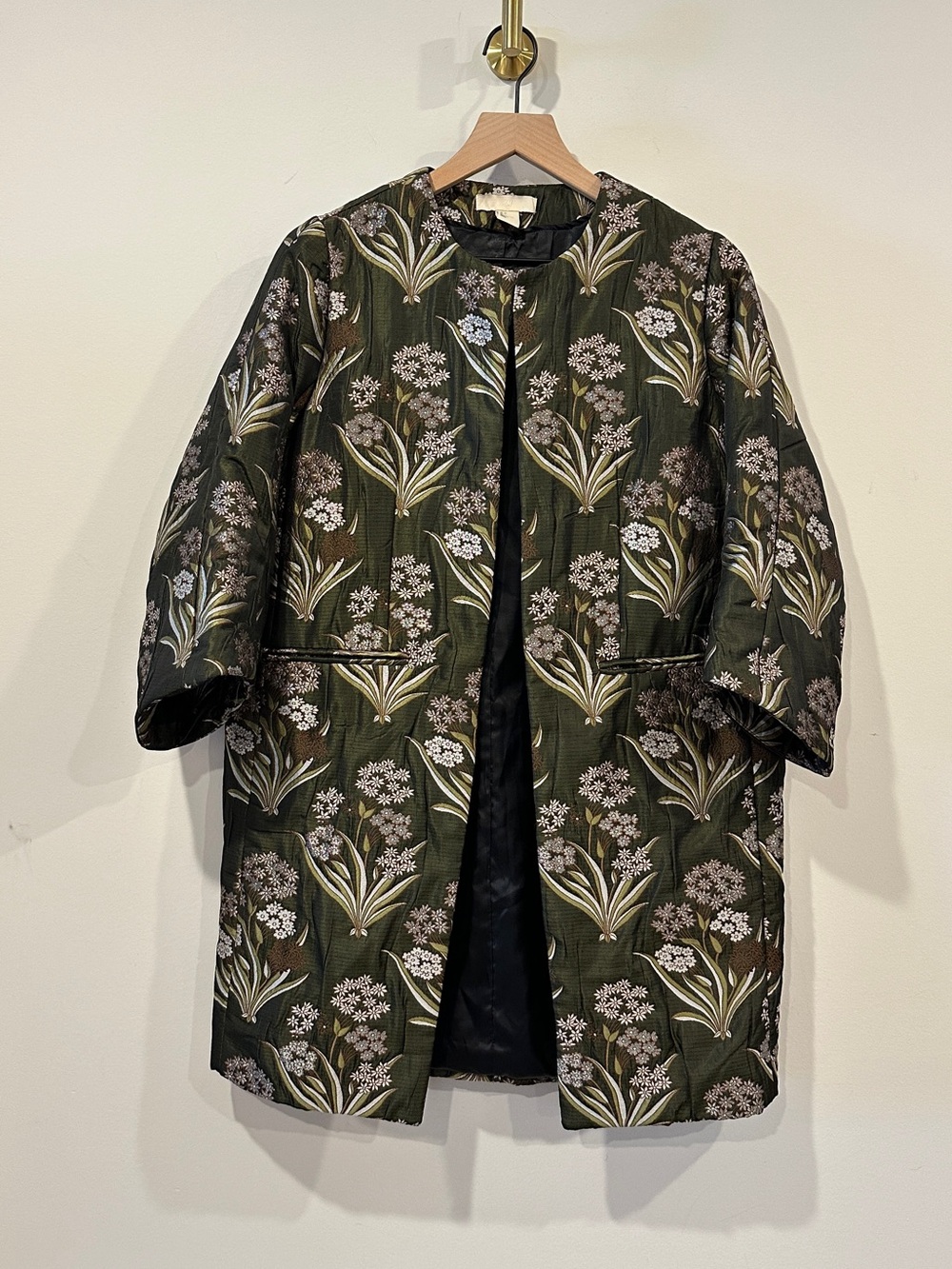 H&M Jacquard Floral Cocoon Open Front Jacket Coat Size 4 - Picture 4 of 11